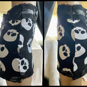 Skelly Skirt Black High Waisted Stretch Skull Mini Skirt With Pleather & Lace S M L xl Handmade image 8