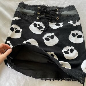 Skelly Skirt Black High Waisted Stretch Skull Mini Skirt With Pleather & Lace S M L xl Handmade image 6