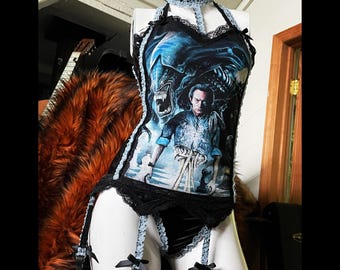 Not Bad For A Human - Aliens Pleather and Lace Corset Garter Top with Facehugger Choker - Small