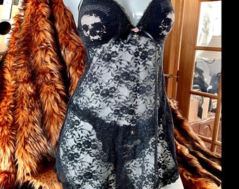 Nekro Nightie II - Upcycled Nekromantik Lace Babydoll and Handmade Panty Set - XS - One of a Kind
