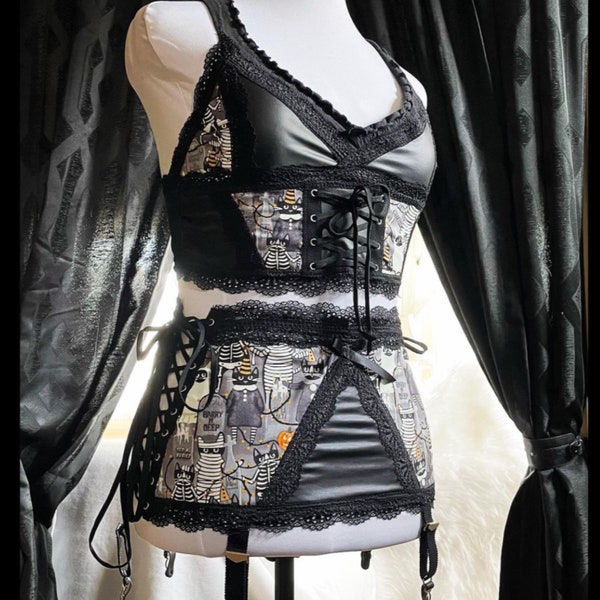 Gothic Lace & Fishnet Strappy Lingerie main image 1