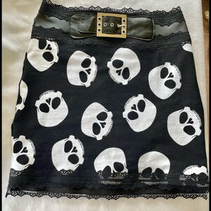 Skelly Skirt Black High Waisted Stretch Skull Mini Skirt With Pleather & Lace S M L xl Handmade image 7