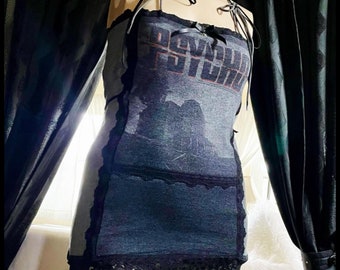 Fuzzy Psycho - Grey and Black Lace Faux Fur Lined Hitchcock Babydoll Nightie / Top - XL   - Handmade One of a KInd