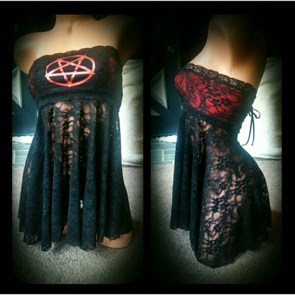 Sample Sale - Midnight Queen Black & Red  Lace Inverted Pentagram Babydoll XS