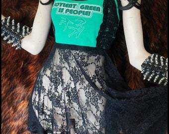 It's People! - Soylent Green Black Lace Up Babydoll Nightie Top and Panty Lingerie Set - Small