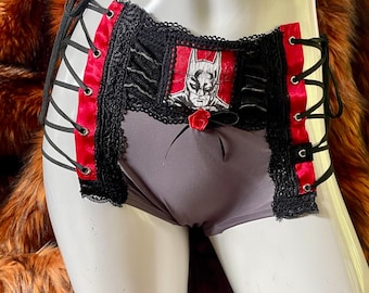 Batman Forever -  Lace Up Upcycle Boyshort Panties - XS  - Handmade One of a Kind