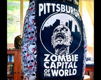 Skirt of the Pittsburgh Dead - High Waisted Lacy Zombie Print Skirt - M L XL - Handmade One of a Kind
