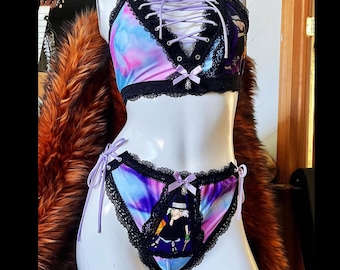 Sea Hag - Purple Pastel Die Dye Witch Bralette & Panties Set - XS Small - Handmade One of a Kind