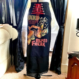 Blood Freak - Turkey Horror Upcycled Vintage Space Girl-z Black Maxi Skirt - Medium - Handmade One of a Kind