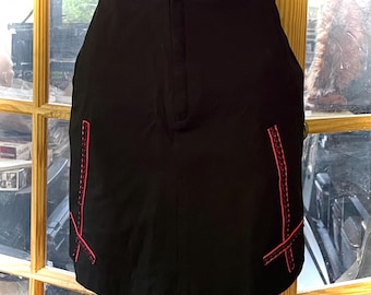 No Master Skirt II - Satanic Upcycled Black Office Skirt With Red Lace Inverted Crosses - medium   - Handcrafted One of a Kind