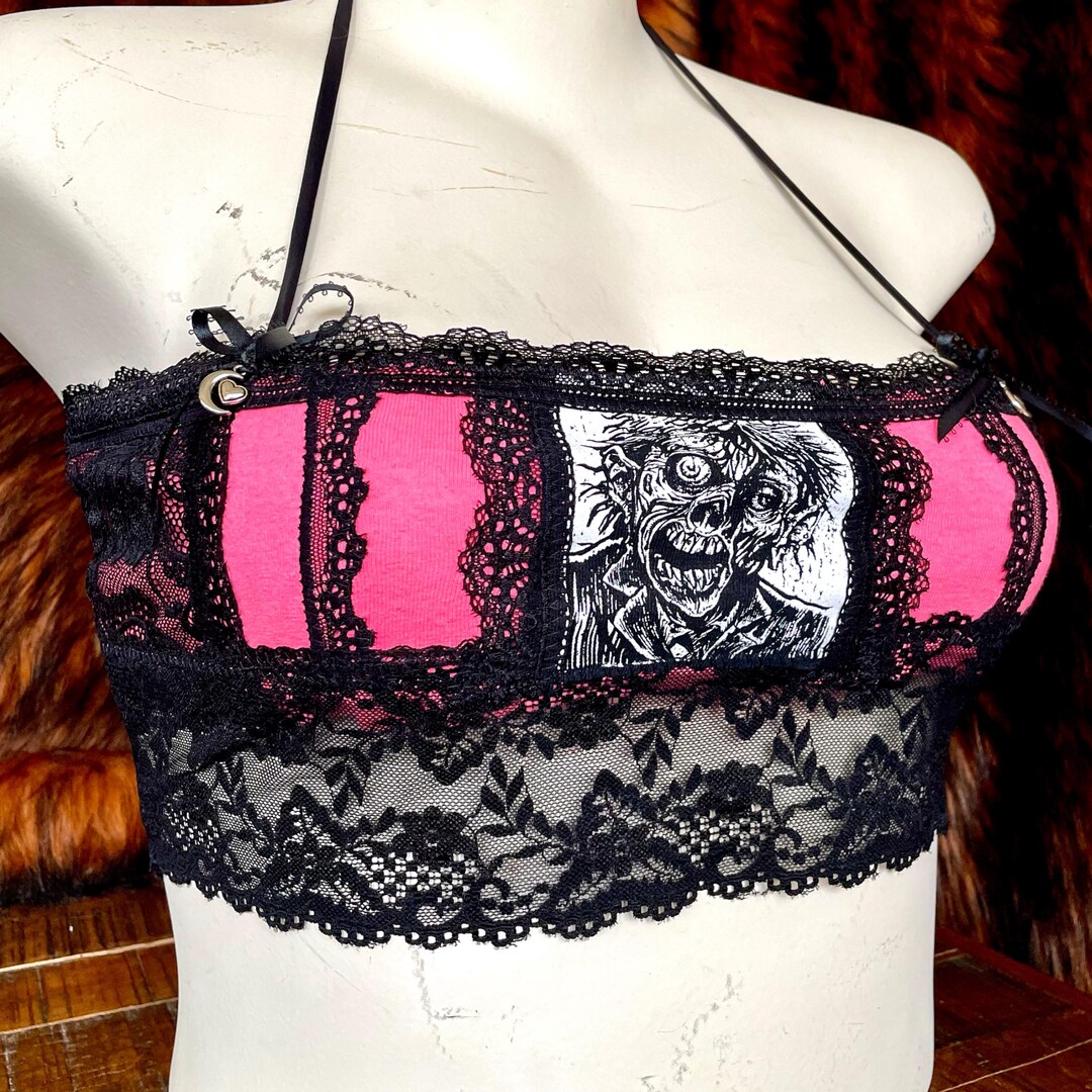 Pink Maggit No. 2 - Hot Pink and Black Lace Zombie Bandeau Bralette Top ...