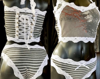 Enemy of the Sun - Neurosis White Lace Crop Top and Panty Set - Medium - Handmade One of a kind