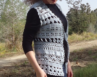 Cardigan en tricot, Veste en coton bleu, Cardigan en dentelle en tricot, Veste pour femme, Cardigan élégant bleu, Cardigan en coton bleu, Manteau pour femme, Veste en tricot
