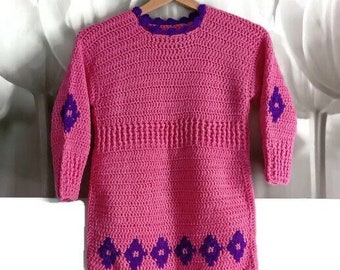 Cadeau robe fille en laine rose, tunique d'hiver en tricot rose pour fille, cadeau pour fille, robe tunique d'hiver en tricot pour fille, robe pour fille 10-11 ans, cadeau robe pour fille