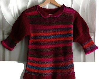 Cadeau robe fille en laine, tunique d'hiver fille en tricot bordeaux, cadeau pour fille robe fille en tricot, tunique fille en tricot, robe fille 9-10 ans, robe d'hiver