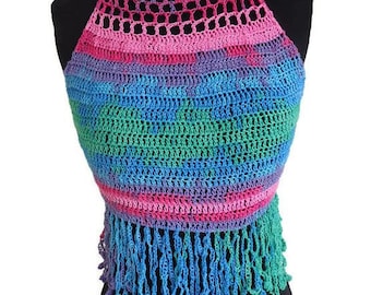 Boho Crop Top, Summer knit top, Crochet Bikini Top, Hippie knit top, Women Swimwear, Beach Wear halter top, Knit bustier, Gift for her