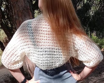 Bolero cover up, Crochet Women bolero, Cream shrug, Knit shrug, Dress cover up, Loose Knit Shrug, Knit bolero, Summer Knit Shrug,
