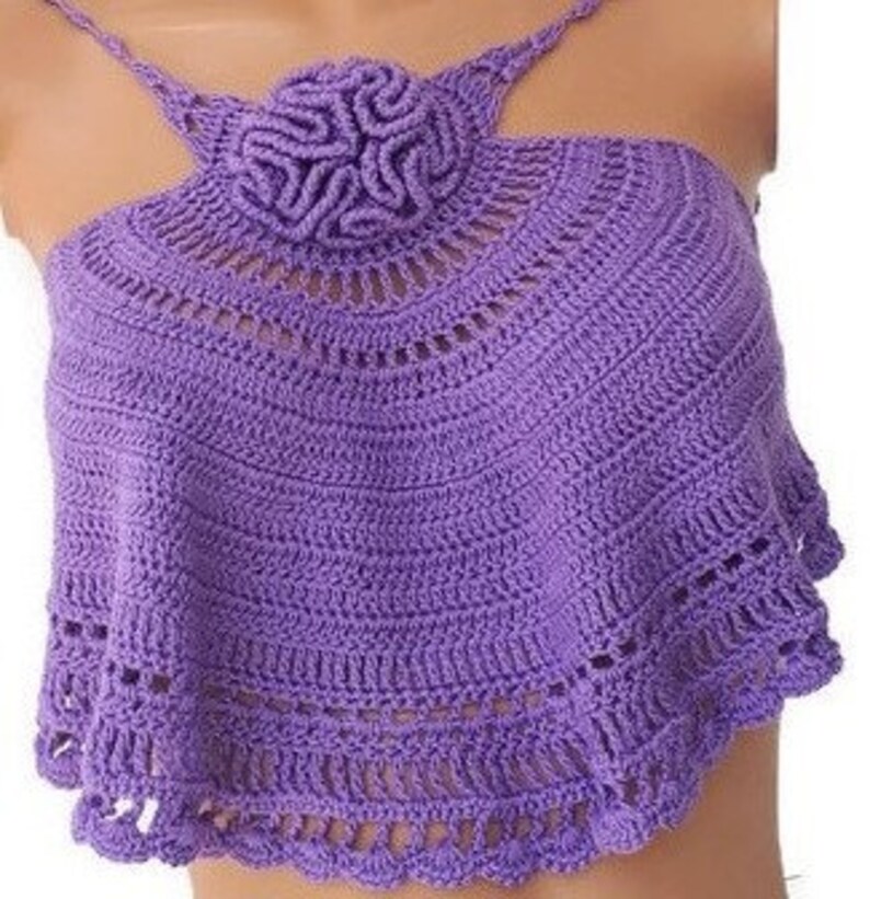 Purple Summer Halter Top Crochet Bikini Top Hippie Knit Top Etsy