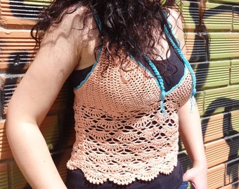 Orange Knit top, Women top, Crochet Halter Top, Handmade top, Women knit summer top, Gift for her, Summer Halter top, Bikini cover beachwear
