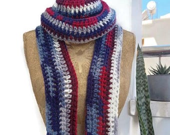Écharpe en tricot skinny homme femme écharpe en laine écharpe en tricot d'hiver écharpe pour femme cadeau pour lui son petit ami cadeau écharpe bleu bordeaux