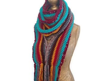 Écharpe en tricot pour homme, femme, écharpe épaisse, cadeau pour lui, écharpe à rayures, écharpe d'hiver, écharpe longue au crochet, cadeau petit ami, écharpe en laine, cadeau pour elle
