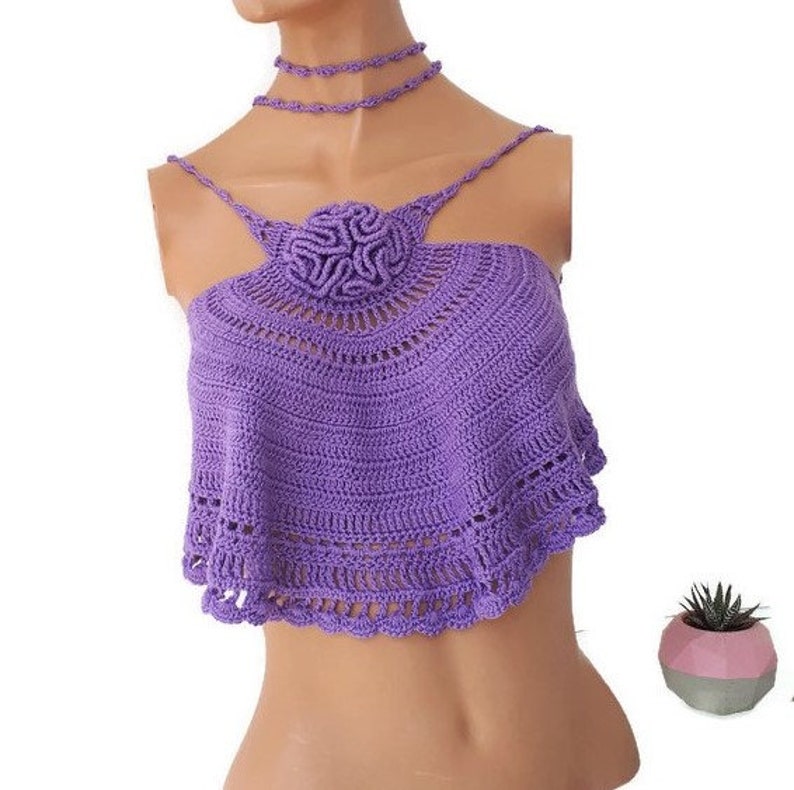 Purple Summer Halter Top Crochet Bikini Top Hippie Knit Top - Etsy
