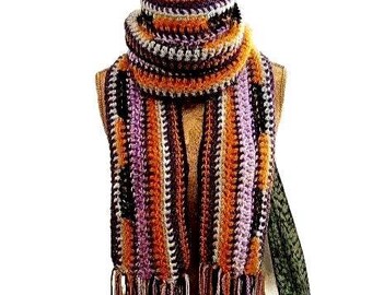 Écharpe tricotée unisexe, écharpe d'hiver, écharpe longue au crochet, cadeau pour lui, cadeau pour son copain, écharpe violette, jaune, écharpe fine, écharpe en laine
