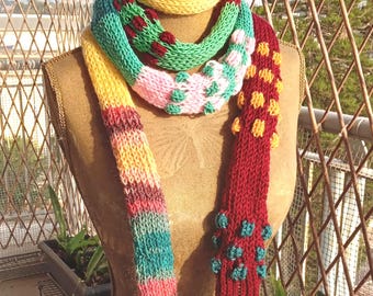 Écharpe fine en tricot rayé multicolore, écharpes fines en tricot, accessoire pour femme, écharpe fine femme, écharpe ronde, cadeau pour petite amie