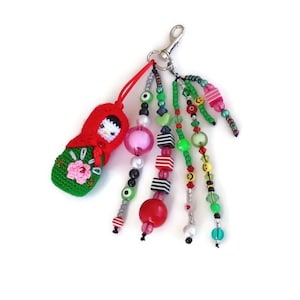 Bag charm for purse, Doll bag charm, Keychain charm, Backpack Accessory, Handbag charms, Rainbow beaded bag charm, Car charm, Gift for women