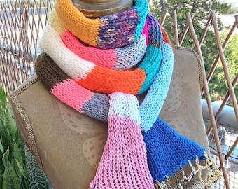 Écharpe fine multicolore, écharpe fine en maille, accessoire ras du cou, foulard pour femme, cadeau écharpe en maille, écharpe ronde enroulable (78,7 po L)