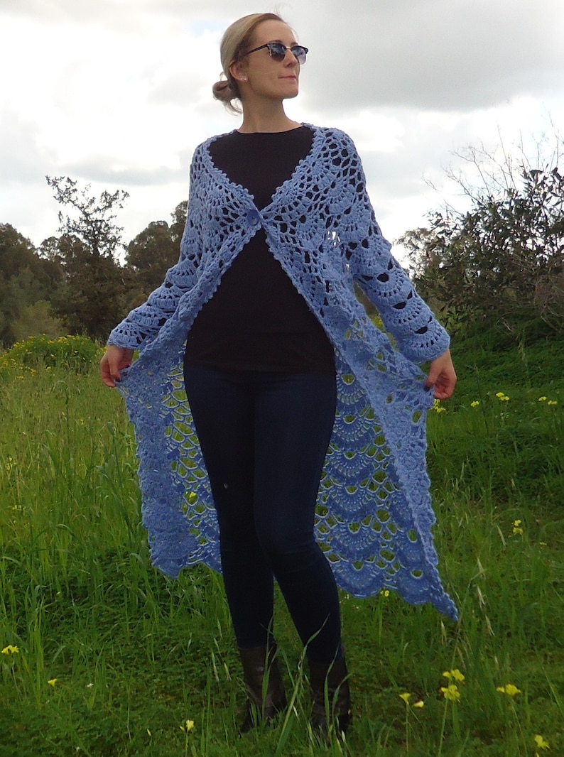 Handmade knit coat Sweater Knit long jacket Women Coat Women wool cardigan Wool knit jacket Hand knit outerwear Long Blue Cardigan