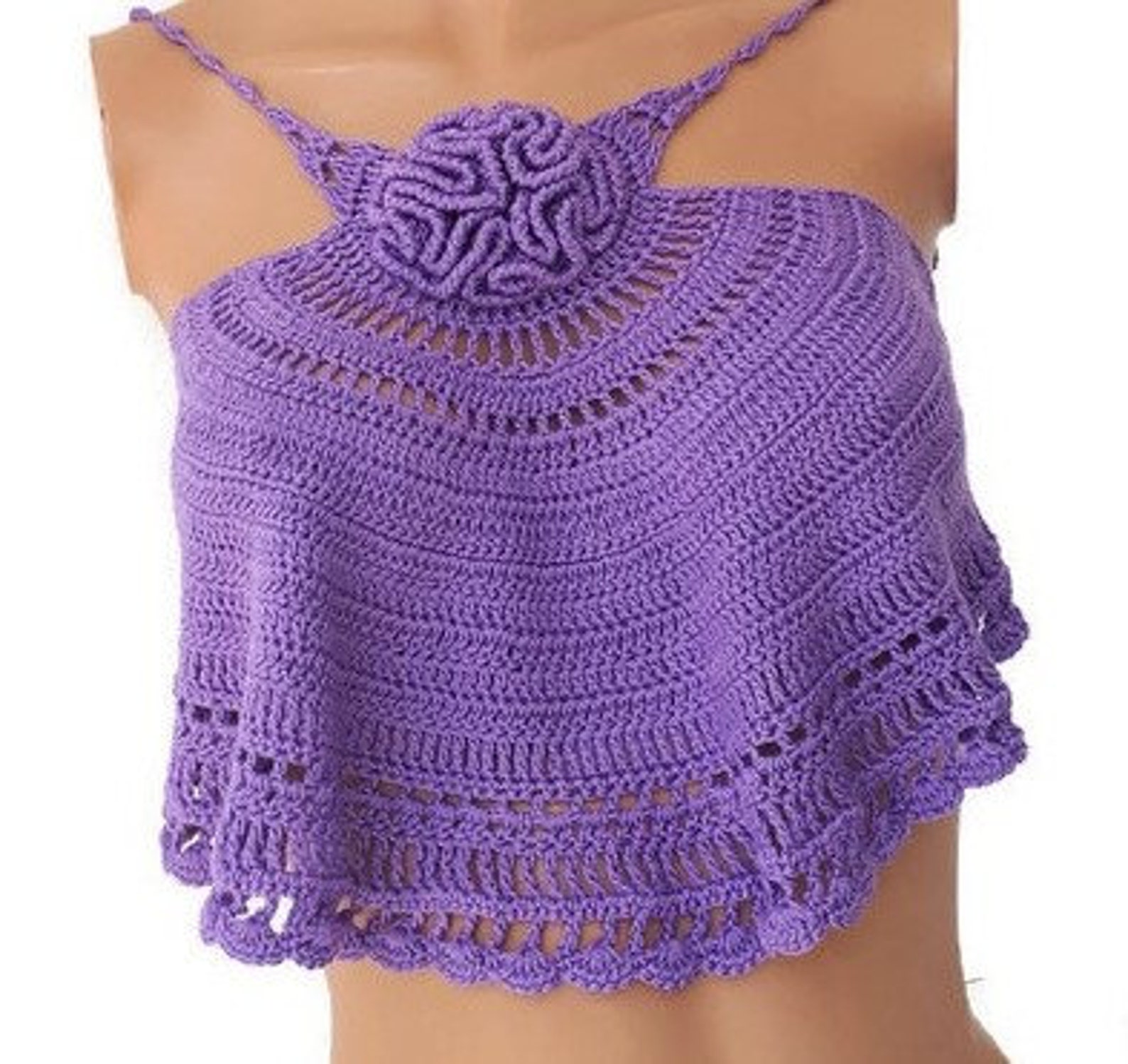 Purple Summer Halter Top Crochet Bikini Top Hippie Knit Top - Etsy