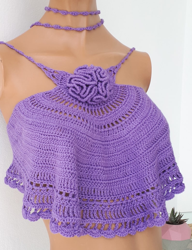 Purple Summer Halter Top Crochet Bikini Top Hippie Knit Top - Etsy