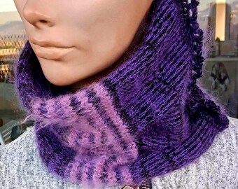 Tour de cou écharpe en tricot, écharpe en laine infini, écharpe en mohair et dentelle homme femme, écharpe circulaire, écharpe en tricot unisexe, écharpe en tricot fait main, cadeau pour lui