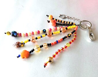 breloque pour sac en perles arc-en-ciel, porte-clés, accessoire de perles en bois de rocailles en verre acrylique