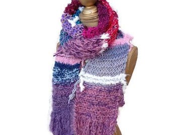 Écharpe multicolore, écharpe longue en tricot, cadeau écharpe pour femme, écharpe en dentelle, écharpe pour homme, écharpes en tricot, écharpe pour femme, cadeau pour lui, écharpe patchwork