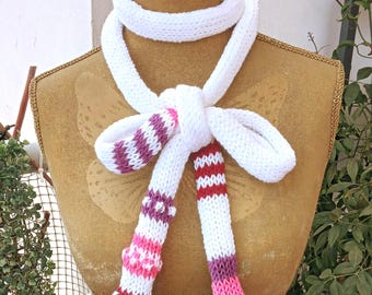 Écharpe fine en tricot blanche, cravates en laine acrylique, accessoire minimaliste