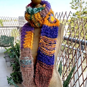 Bufanda de punto multicolor, bufanda larga de colores, bufanda de invierno para mujer, bufandas de punto, bufanda para mujer, bufanda de patchwork