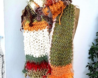 Écharpe longue en tricot, écharpe multicolore pour femme, écharpe en dentelle, écharpe de couleur, écharpes en tricot, écharpe pour femme, cadeau pour elle, écharpe patchwork