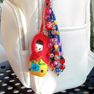 Bag charm for purse, Doll bag charm, Keychain charm, Backpack Accessory, Handbag charms, Rainbow beaded bag charm, Car charm, Gift for women