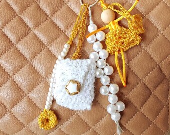 Charm de sac pour poupée en perles, rocailles en verre acrylique, accessoire de perles en bois