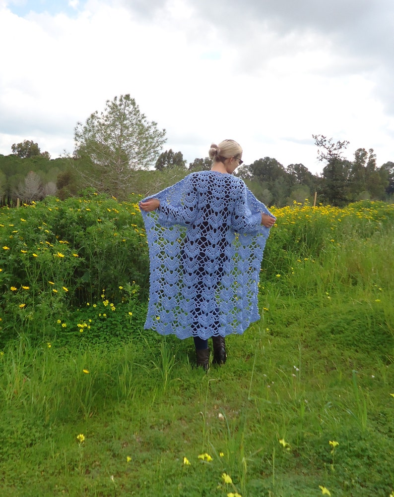 Handmade knit coat Sweater Knit long jacket Women Coat Women wool cardigan Wool knit jacket Hand knit outerwear Long Blue Cardigan