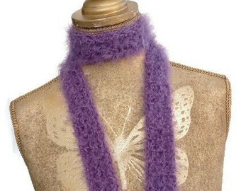 Skinny scarf Skinny knit fluffy scarf Thin scarf Crochet thin scarf Thin long Purple tie Women Men Purple Skinny scarf Knit Long scarf