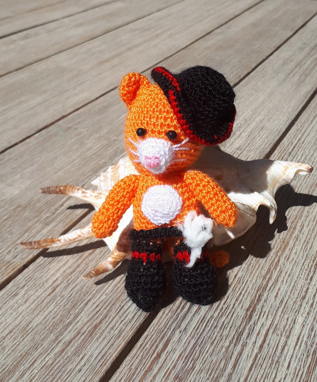 Orange Cat Toy, Knit Animal Doll Toy, Plush Animal Cat Toy, Orange Cat