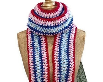 Écharpe longue en tricot pour femmes et hommes, écharpes en tricot d'hiver, écharpe pour femme, cadeau pour lui, cadeau petit ami, écharpe bleu rouge, écharpe fine, écharpe en laine