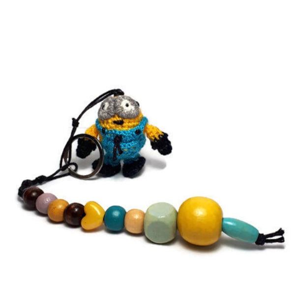 Schlüsselanhänger Minion Schlüsselanhänger, Minion-Schlüsselpuppe, Geschenk für Jungenmädchen, kleiner Minion-Spielzeug, Taschenanhänger, gestrickter Mini-Minion, Spielzeug-Minion-Schlüsselring