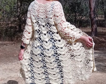 Cardigan épais en tricot, cardigan manteau de mariage en dentelle crème, manteau long en tricot pour femme, cardigan en dentelle, pull, vêtements d'extérieur en laine pour femme, veste longue en tricot