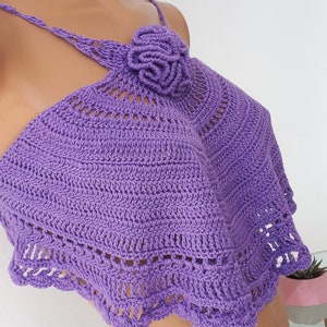 Purple Summer Halter Top Crochet Bikini Top Hippie Knit Top | Etsy