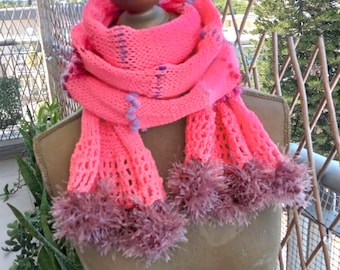 Écharpe fine, Écharpes fines en maille, Écharpe rose vif en maille, Foulard, Accessoire de mode femme, Écharpe roulée