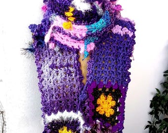 Écharpe en tricot, écharpe longue, cadeau écharpe colorée multicolore, écharpe colorée en tricot, écharpe longue pour femme, écharpe rayée en patchwork en tricot. Cadeau pour elle